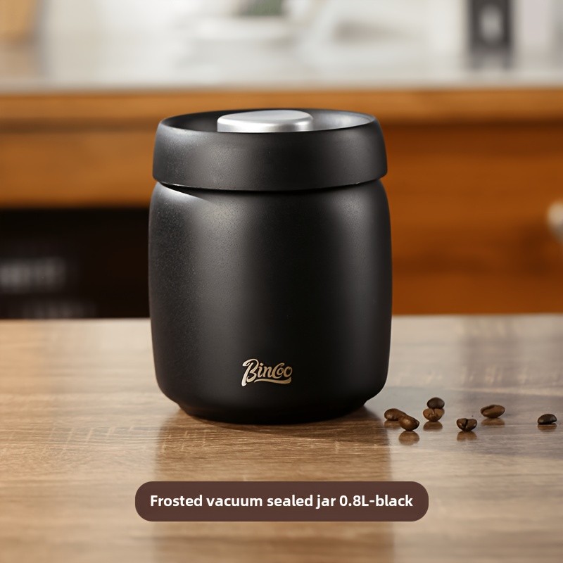 Bincoo Vacuum Sealed Coffee Storage Canister 304 Stainless Steel Airtight Jar with One-Touch Vacuum Lid & Freshness Window