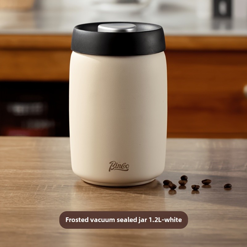 Bincoo Vacuum Sealed Coffee Storage Canister 304 Stainless Steel Airtight Jar with One-Touch Vacuum Lid & Freshness Window
