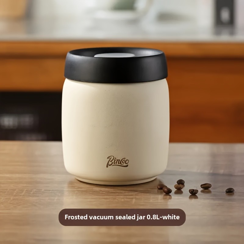 Bincoo Vacuum Sealed Coffee Storage Canister 304 Stainless Steel Airtight Jar with One-Touch Vacuum Lid & Freshness Window