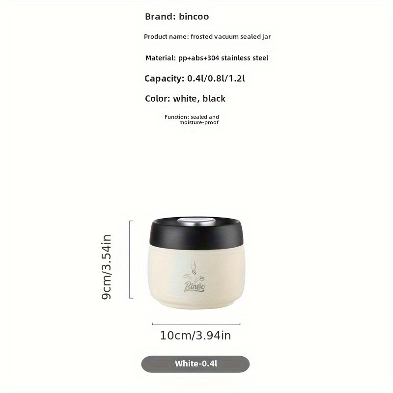 Bincoo Vacuum Sealed Coffee Storage Canister 304 Stainless Steel Airtight Jar with One-Touch Vacuum Lid & Freshness Window