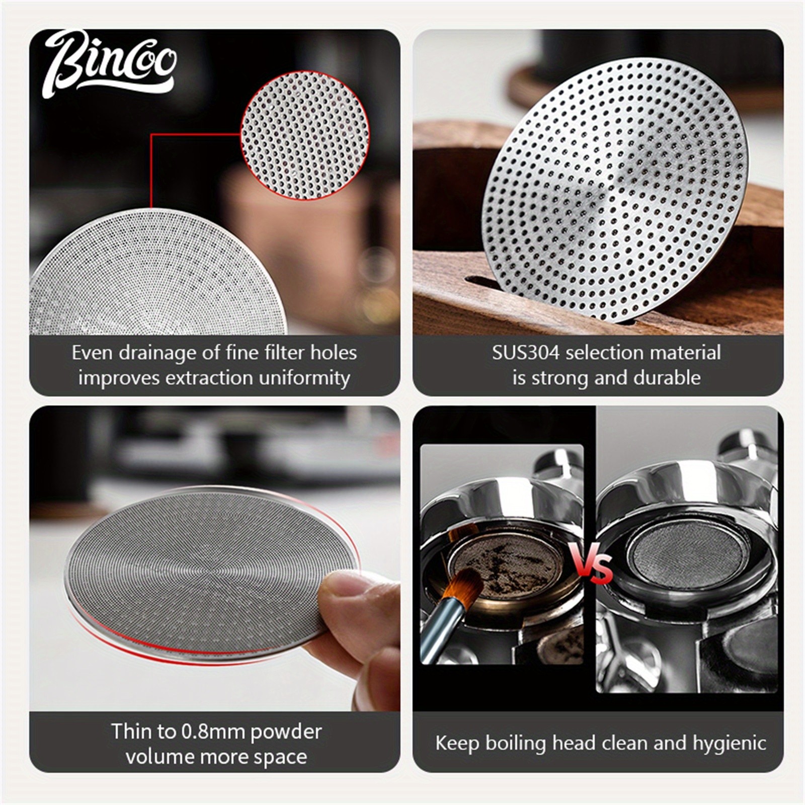 Bincoo Stainless Steel Espresso Separation Filter Secondary Water Screen & Powder Bowl for Clean, Stable Espresso Extraction