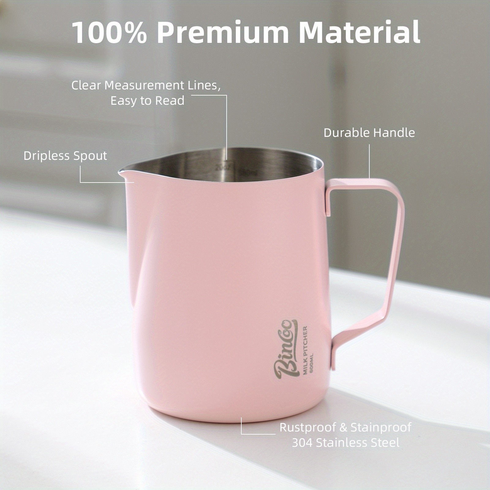 Bincoo Stainless Steel Latte Art Frothing Pitcher Set 350ml & 600ml Pointed-Spout Steam Jugs for Barista-Quality Milk Texturing