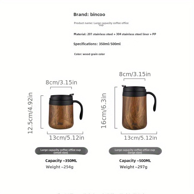 Bincoo 304 Stainless Steel Insulated Coffee Mug  Double-Wall Thermal Cup with Handle for Home, Office & Iced American-Style Drinks