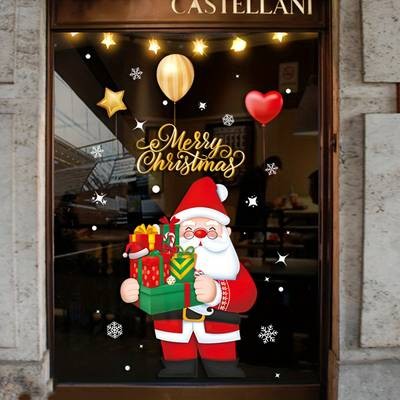 Large Christmas Window Decoration Stickers Santa Claus with Presents (Reusable Static Cling)