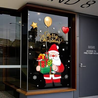 Large Christmas Window Decoration Stickers Santa Claus with Presents (Reusable Static Cling)
