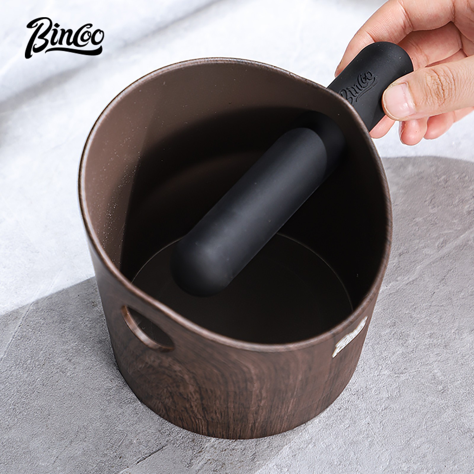 Bincoo Wood Grain Coffee Sludge Bucket  Italian-Style ABS Knock Powder Container for Clean, Easy Waste Storage