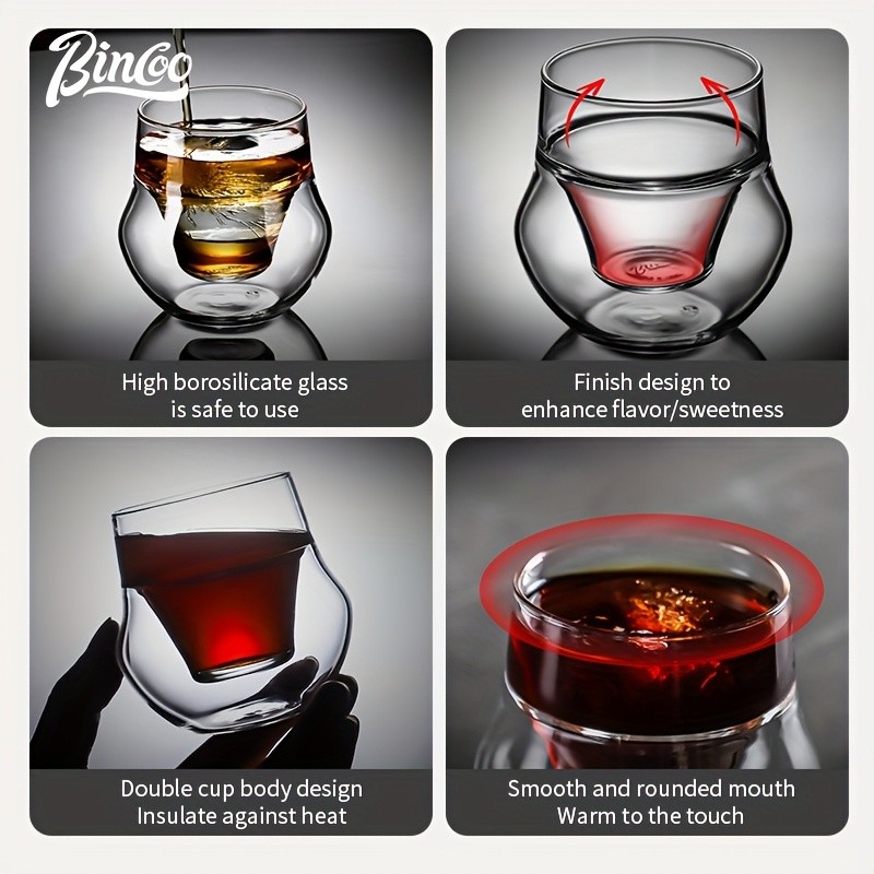 Bincoo Double Glass Coffee Cup 110ml Italian-Style Clear Espresso Mug