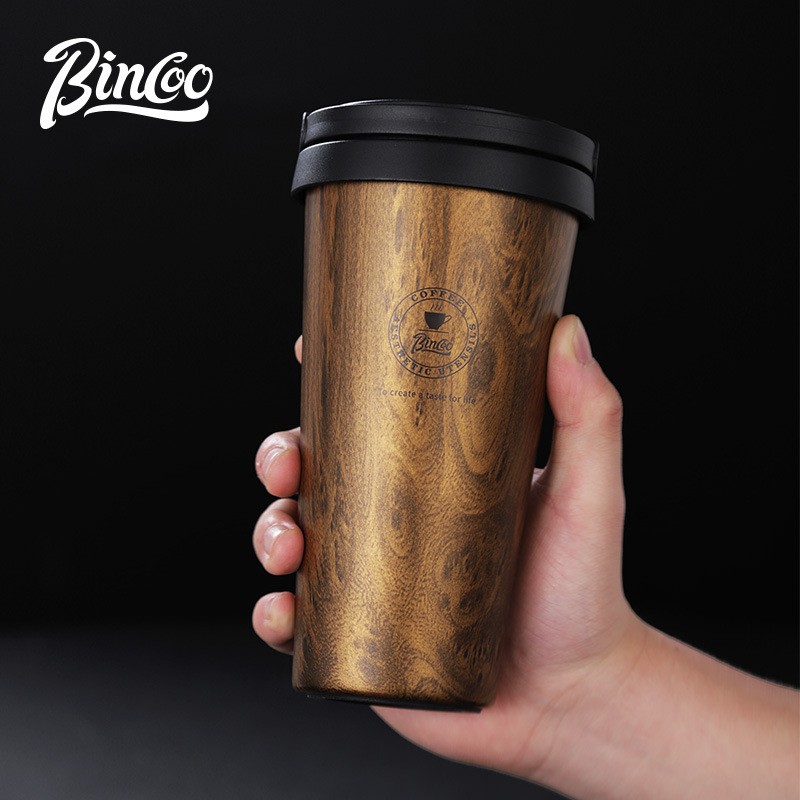 Bincoo Wood Grain Insulated Coffee Mug Stainless Steel Leakproof Travel Tumbler