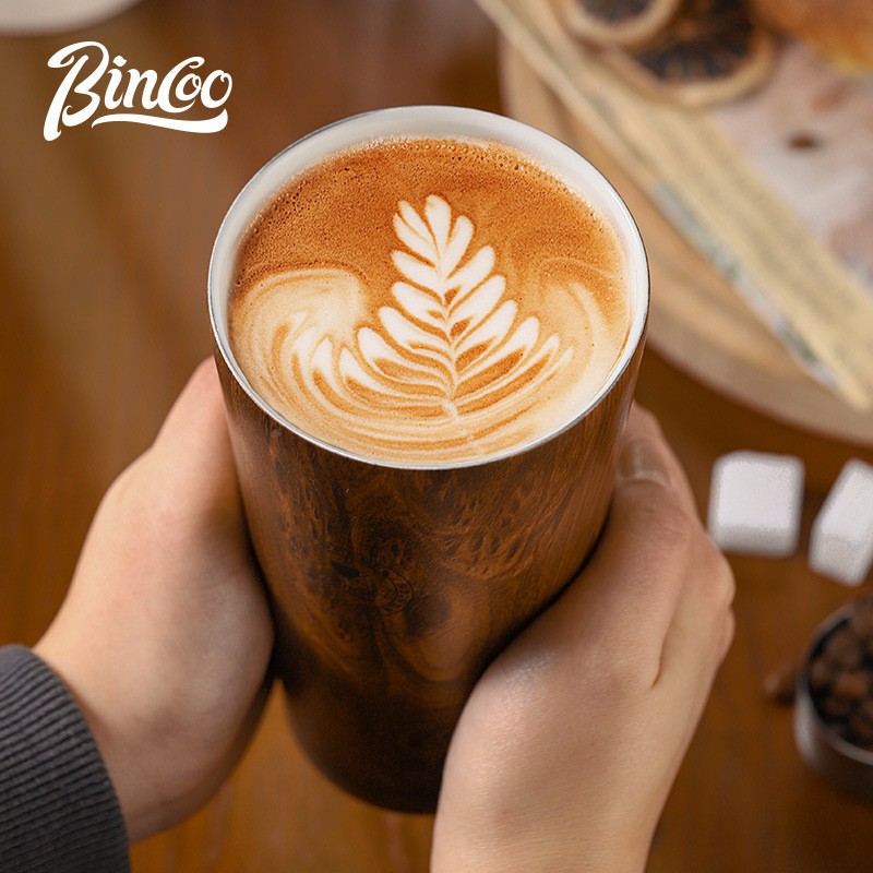 Bincoo Wood Grain Insulated Coffee Mug Stainless Steel Leakproof Travel Tumbler