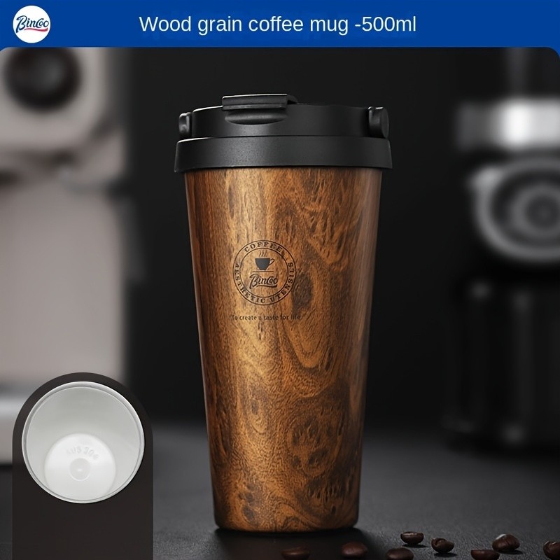 Bincoo Wood Grain Insulated Coffee Mug Stainless Steel Leakproof Travel Tumbler