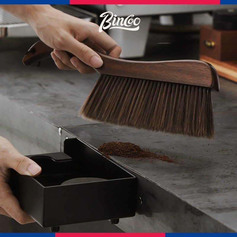 Bincoo Wooden Coffee Bar Cleaning Brush  Soft-Bristle Tabletop Brush with Lanyard
