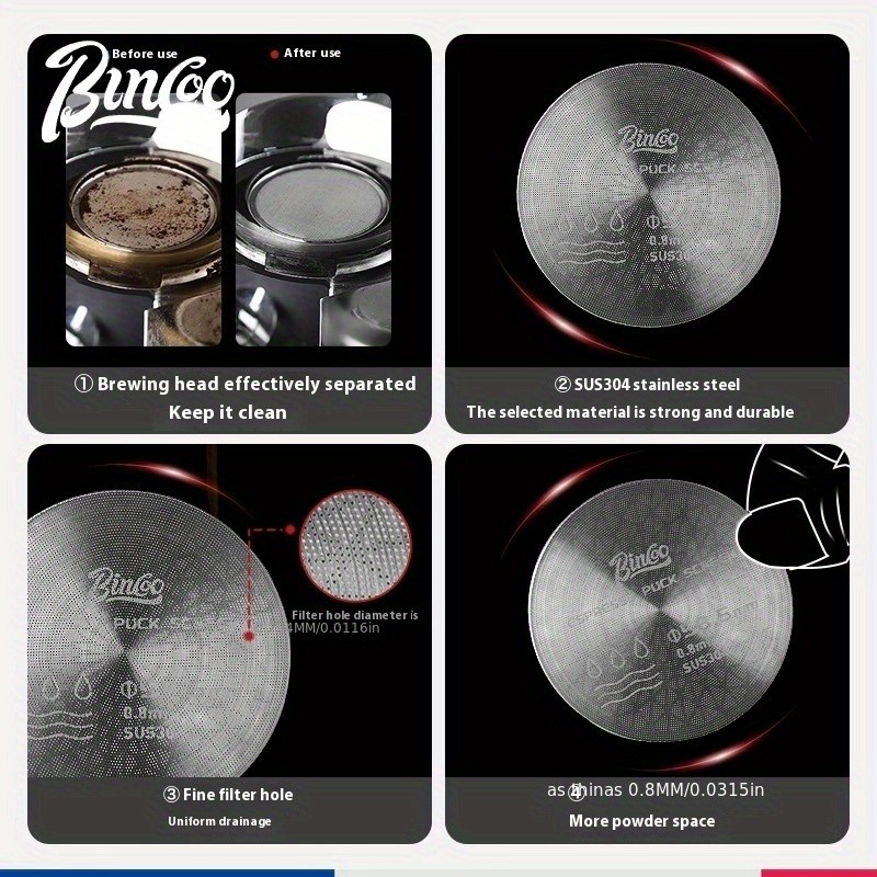 Bincoo 51mm Stainless Espresso Cake Screen  0.8mm Reusable Extraction Filter