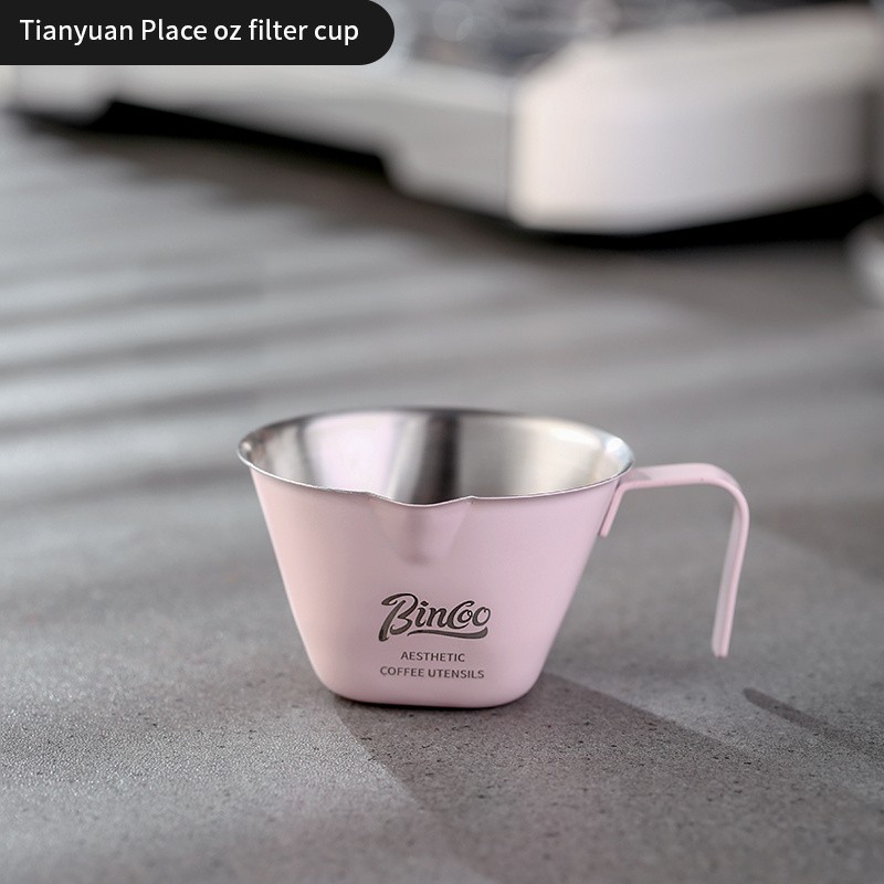 Bincoo Pink Stainless Espresso Measuring Cup  100ml Extraction Cup with Handle