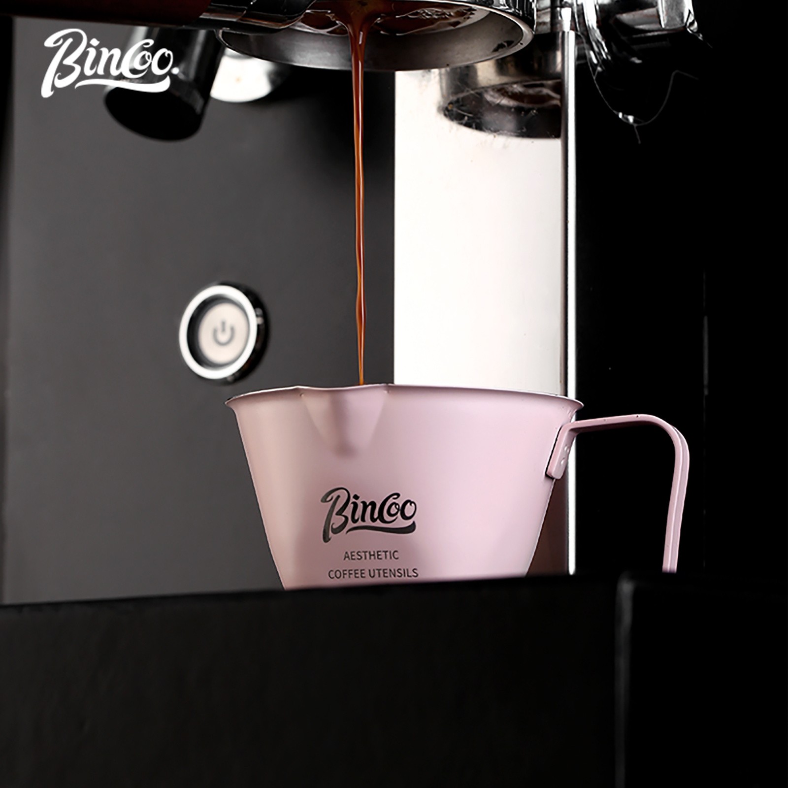 Bincoo Pink Stainless Espresso Measuring Cup  100ml Extraction Cup with Handle