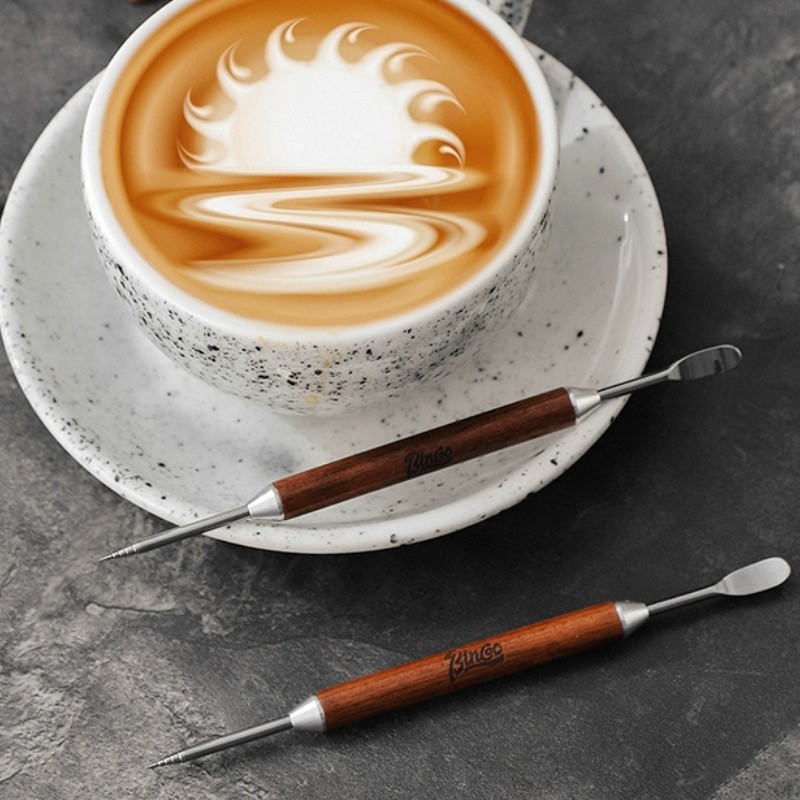 Bincoo Wooden Latte Art Pen  Stainless Precision Coffee Decorating Tool