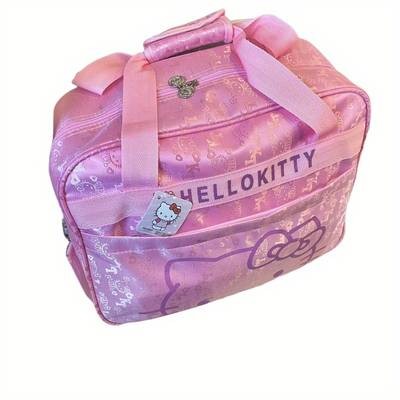 Sanrio Hello Kitty Large-Capacity Nylon Travel Bag  Playful Pink Duffel with Durable Zipper Closure