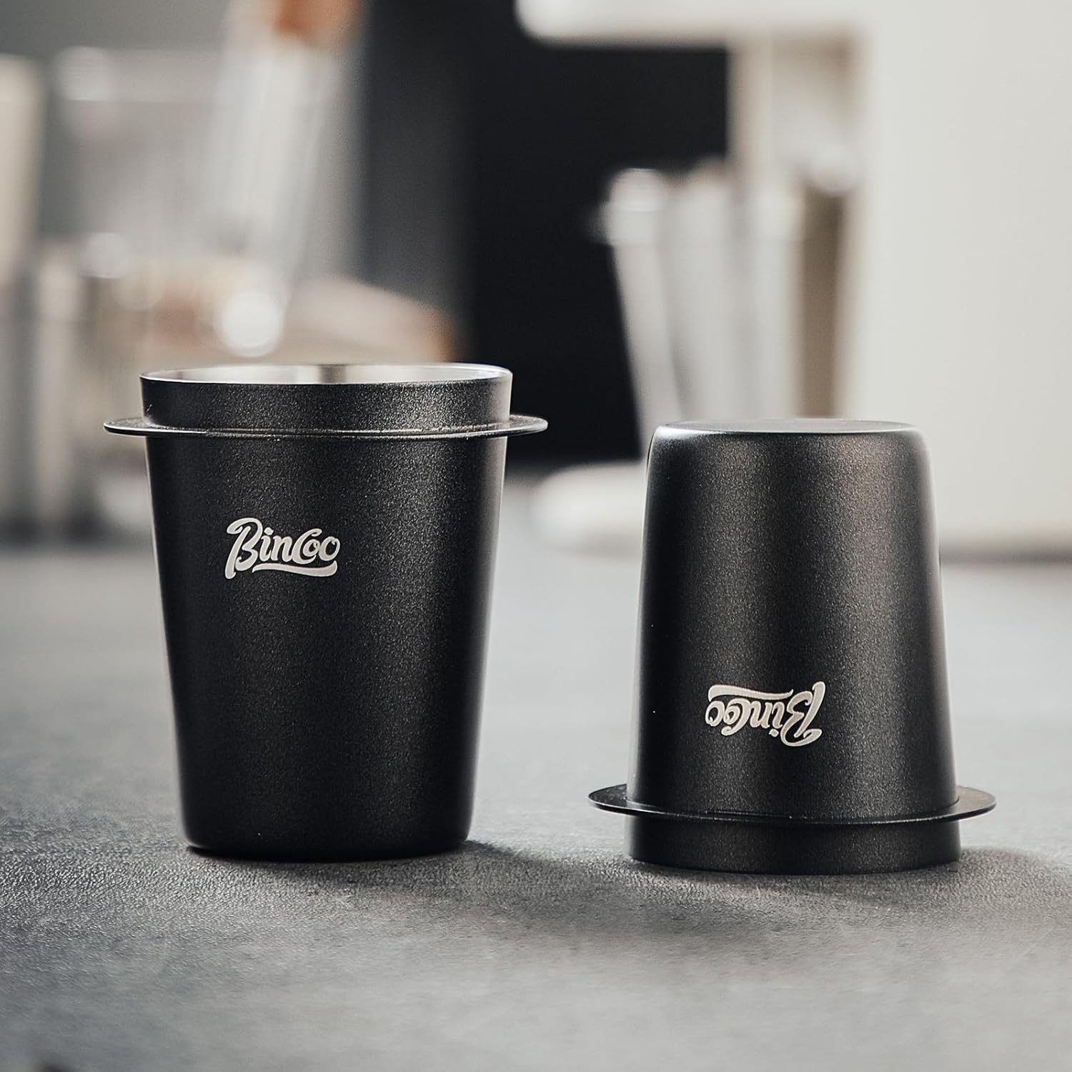 Bincoo 58mm Stainless Steel Dosing Cup  Precision Coffee Measuring Tool with Black Cap