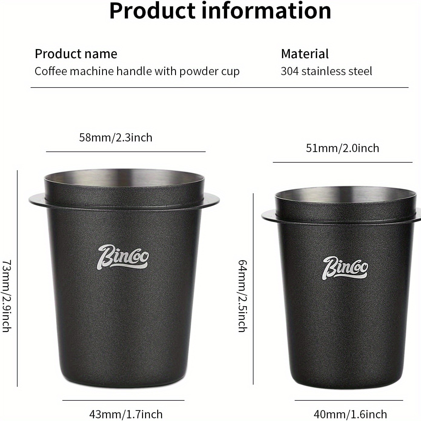 Bincoo 58mm Stainless Steel Dosing Cup  Precision Coffee Measuring Tool with Black Cap