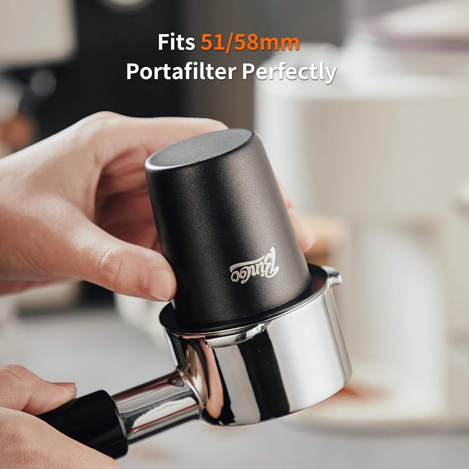 Bincoo 58mm Stainless Steel Dosing Cup  Precision Coffee Measuring Tool with Black Cap