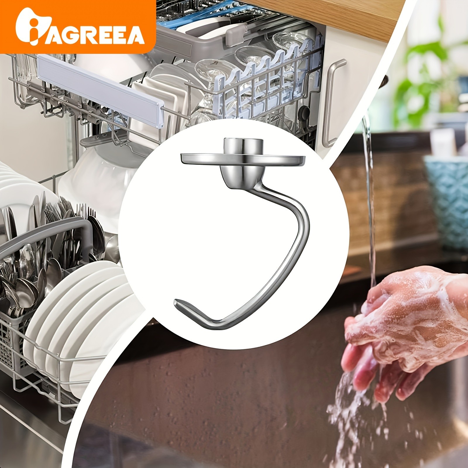 IAGREEA Stainless Spiral Dough Hook  Heavy-Duty Mixer Attachment for Bread & Pizza