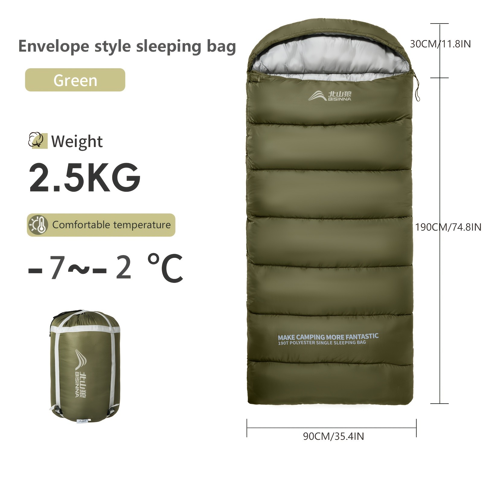 BISINNA Winter Envelope Sleeping Bag  Thickened Portable Cold-Weather Camping Bag
