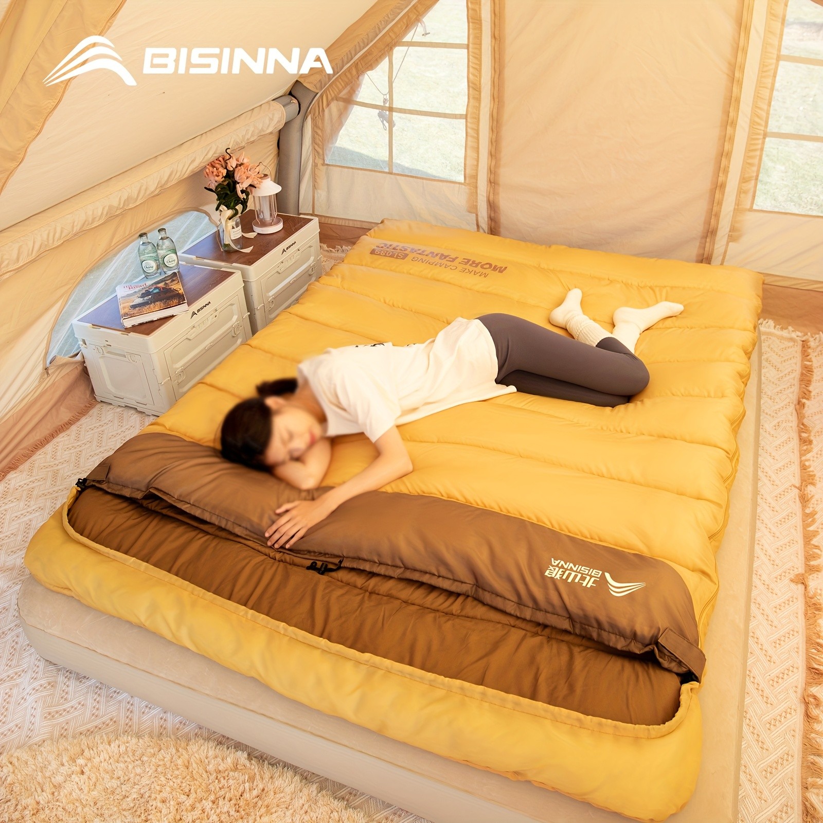 BISINNA Double Camping Sleeping Bag Warm Thickened Outdoor Bed for Couples