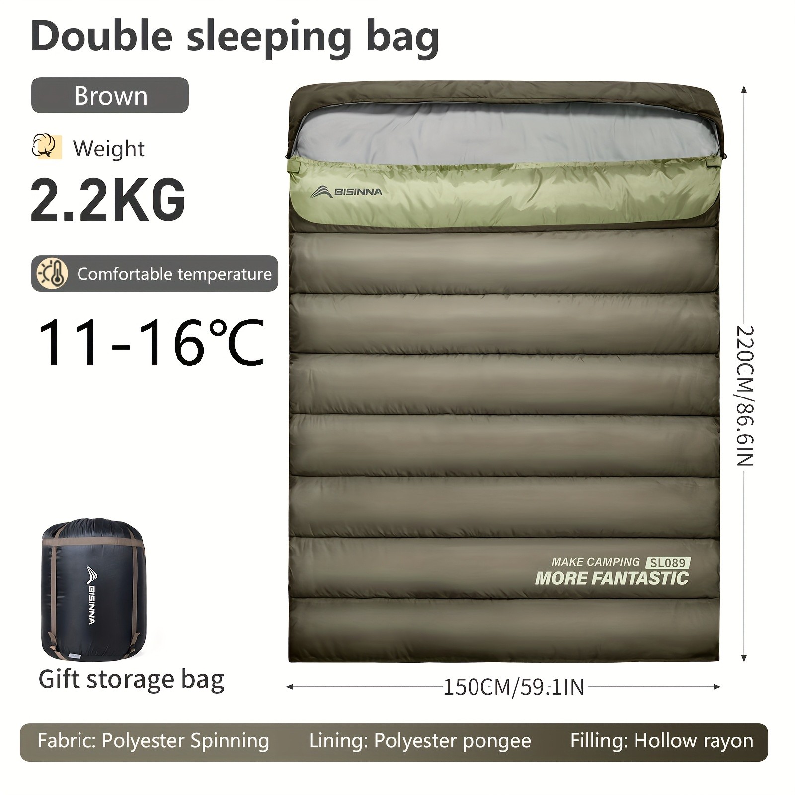 BISINNA Double Camping Sleeping Bag Warm Thickened Outdoor Bed for Couples