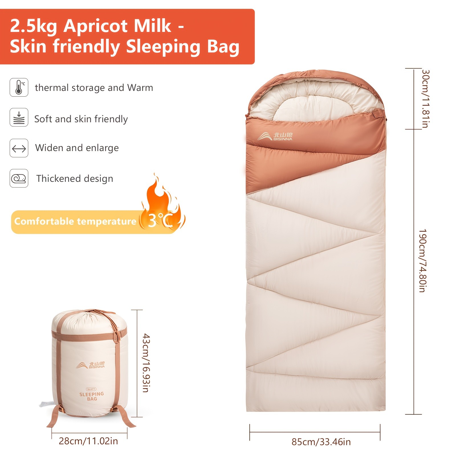 BISINNA Cold-Weather Half Sleeping Bag  Thickened Portable Winter Outdoor Bag