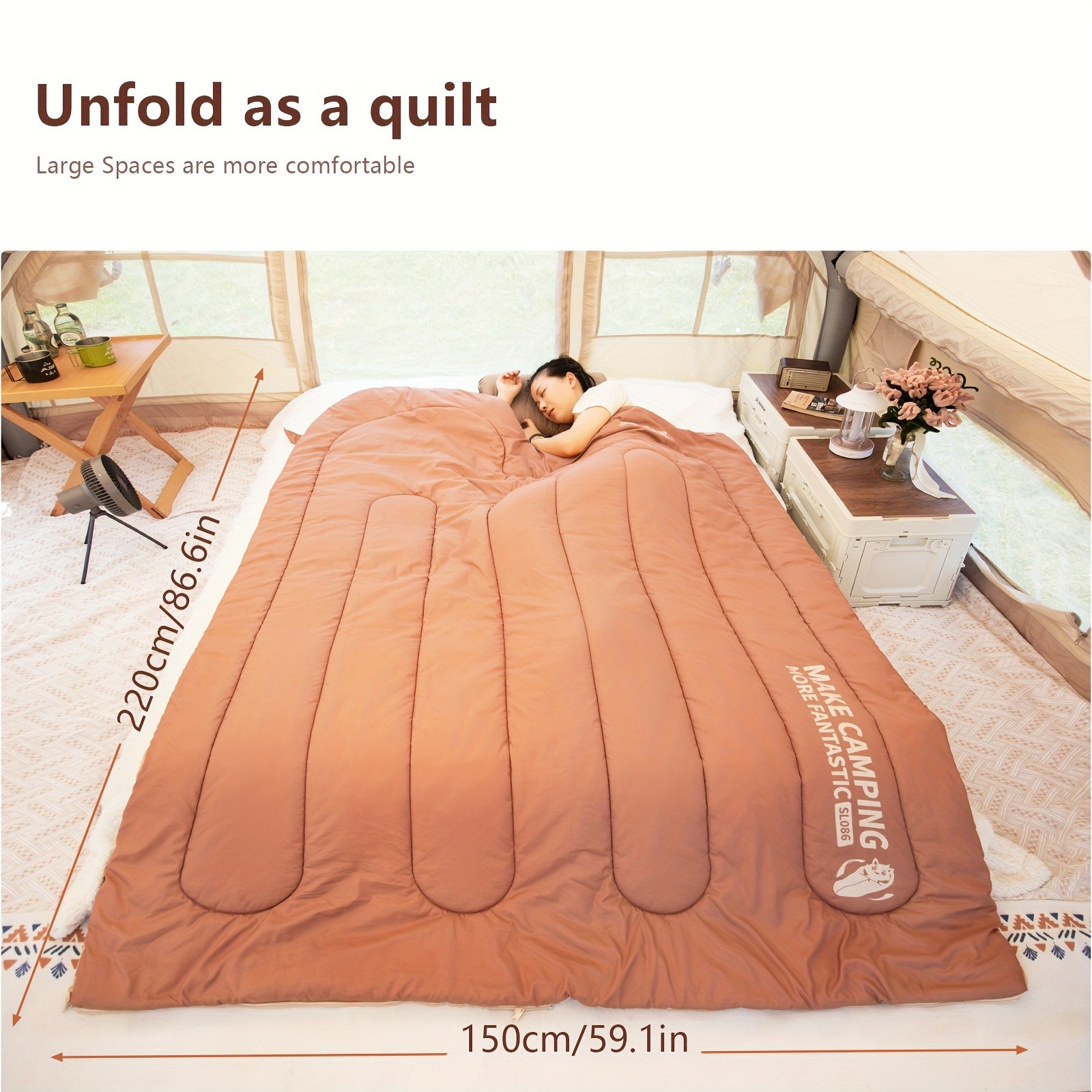 BISINNA Thickened Oval Quilt Sleeping Bag Warm Synthetic Fiber Outdoor Camping Bag with Hood