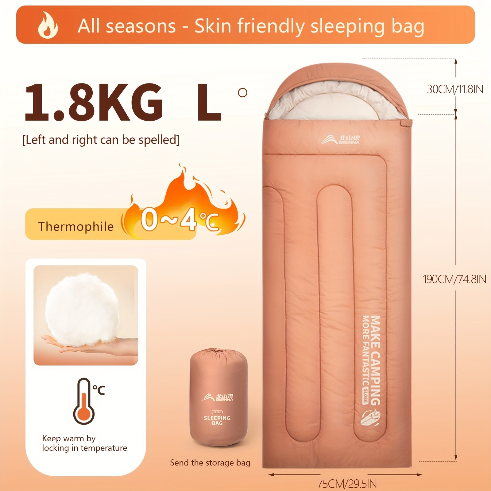 BISINNA Thickened Oval Quilt Sleeping Bag Warm Synthetic Fiber Outdoor Camping Bag with Hood