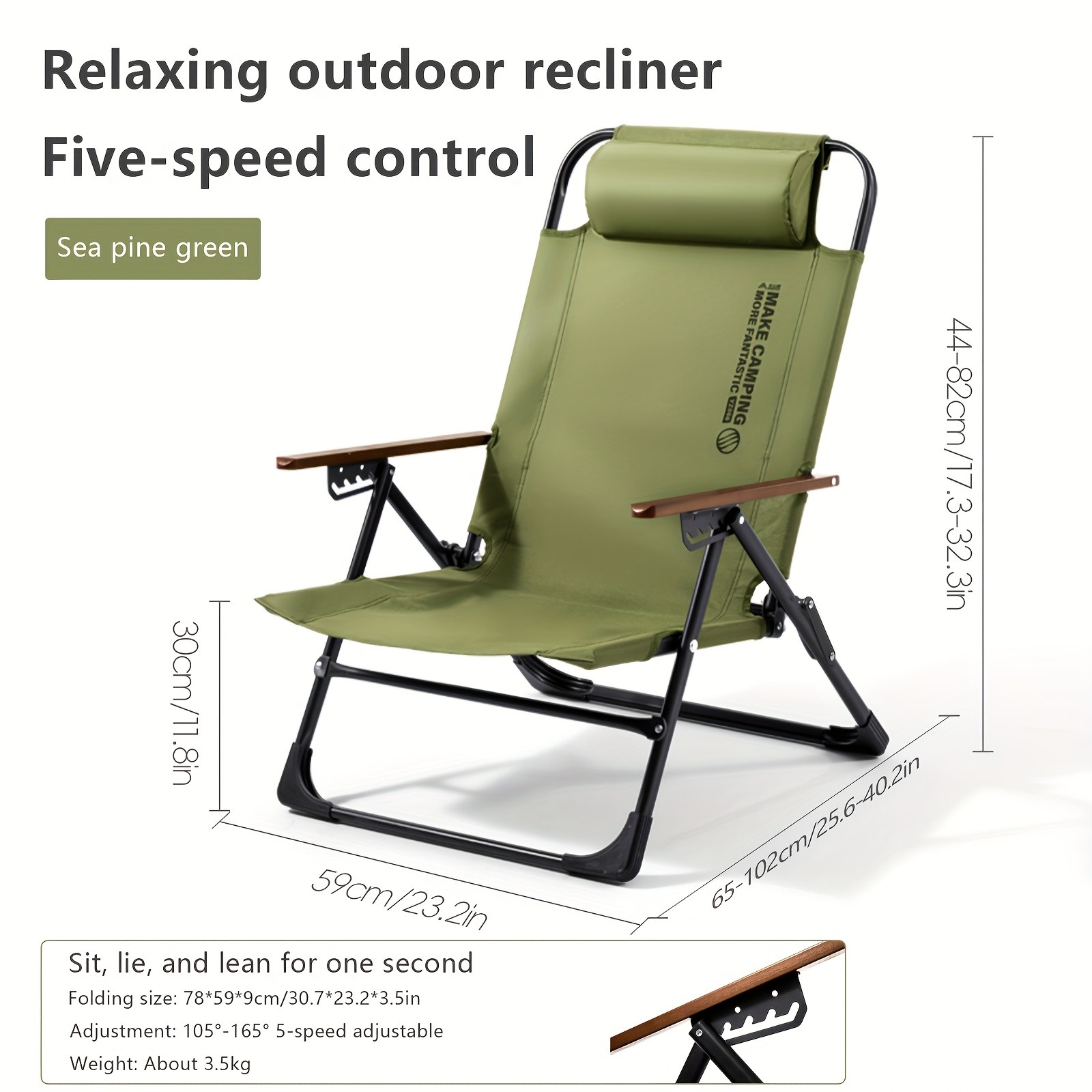 BISINNA Adjustable Reclining Lounge Chair  Foldable High-Back Outdoor Seat with Cushioned Comfort