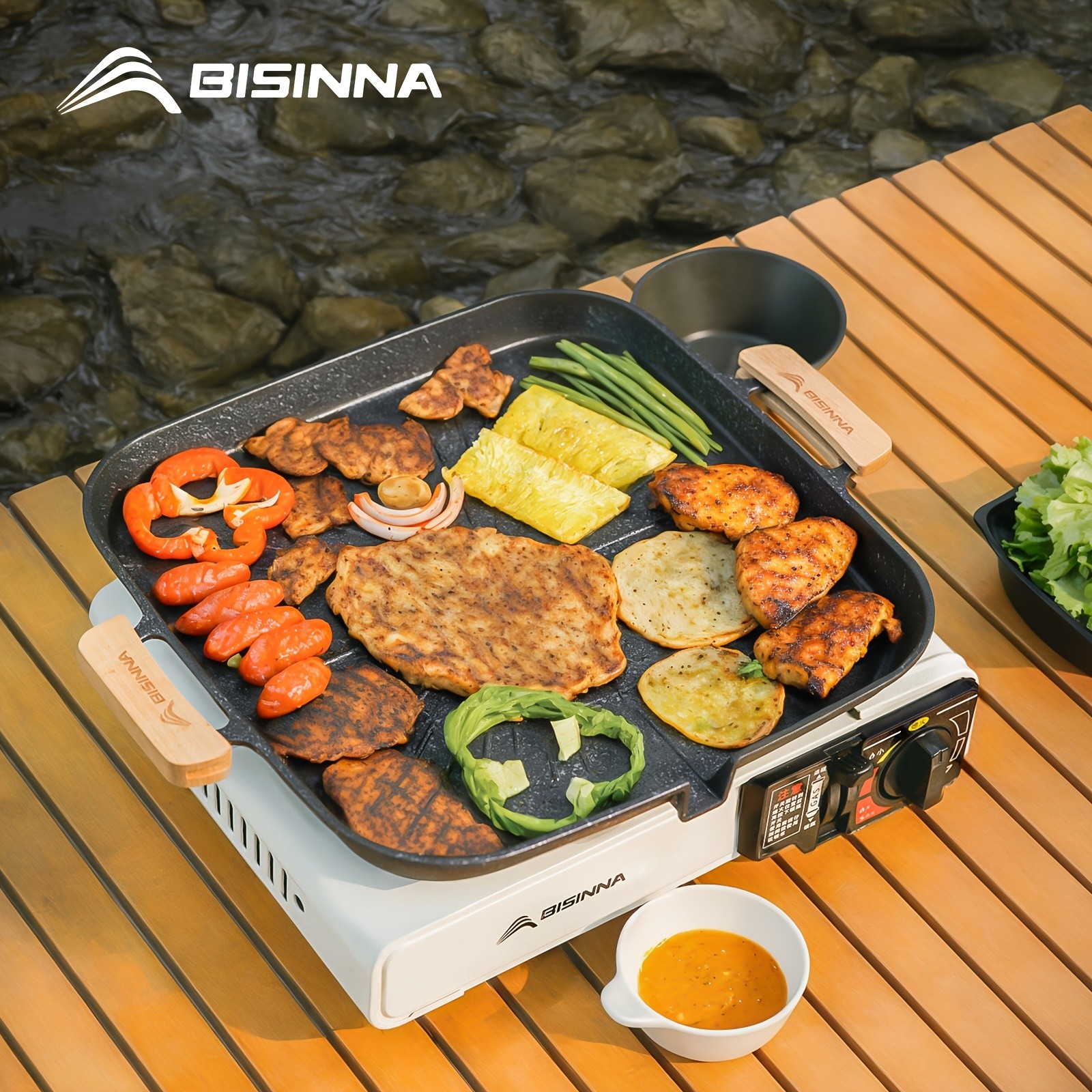 BISINNA Large Square Camping Frying Pan  Durable Aluminum Outdoor Cookware