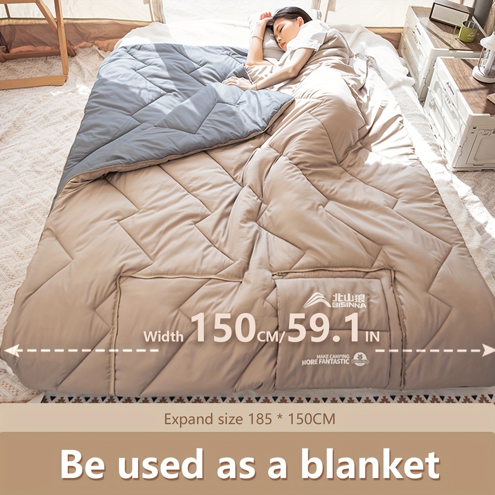 BISINNA 2-in-1 Sleeping Bag & Pillow  Lightweight Portable Polyester Travel Bag