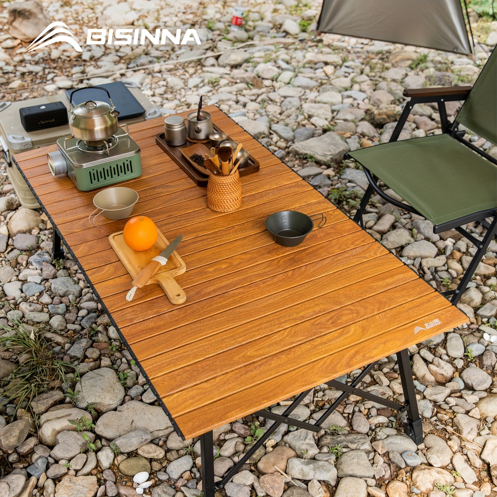 BISINNA Adjustable Aluminum Folding Table  Minimalist Rollable Outdoor Camp Table (Brown)