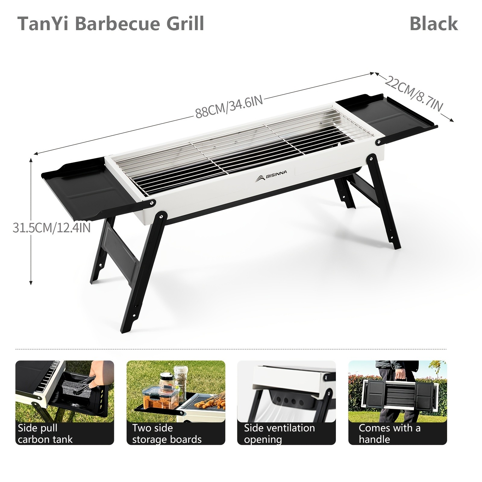 BISINNA Portable Charcoal BBQ Grill  Foldable Tabletop Outdoor Camping Barbecue