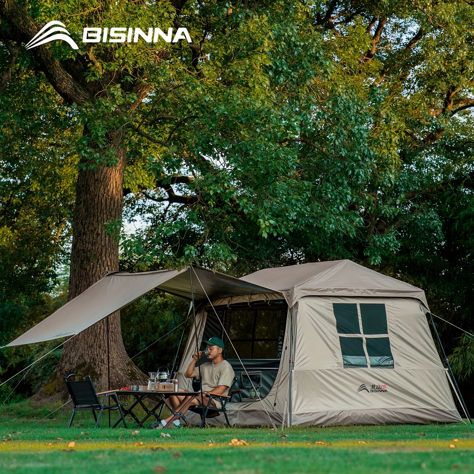 BISINNA Quick-Open Roof Canopy Tent 2-in-1 Sunproof Outdoor Camping Shelter