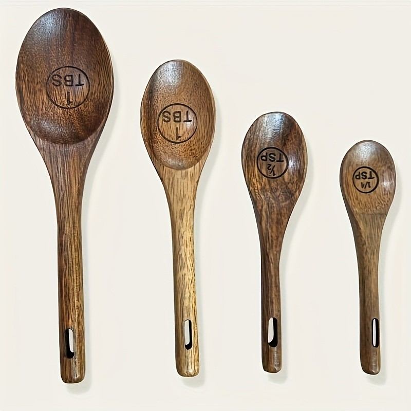 WIEZ Natural Wooden Measuring Spoon Set  4-Piece Multi-Use Scoops for Baking, Cooking, Coffee & Spices