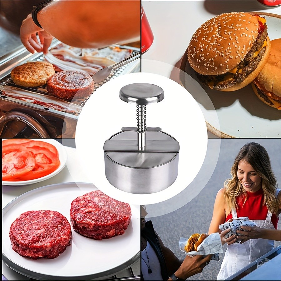 WIEZ Stainless Steel Home Burger Press  Heavy-Duty Round Meat Press for Perfect Patty Making