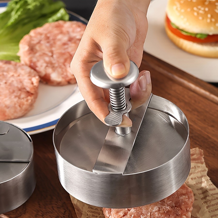 WIEZ Stainless Steel Home Burger Press  Heavy-Duty Round Meat Press for Perfect Patty Making