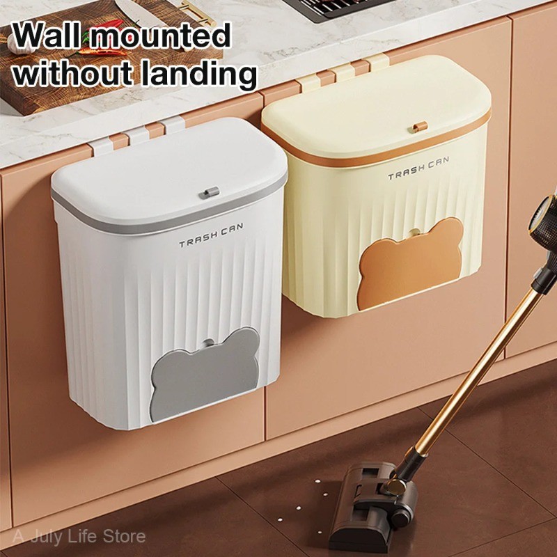 WIEZ Wall-Mounted Odor-Blocking Trash Can Compact Rectangular Waste Bin with Removable Bag Storage Box