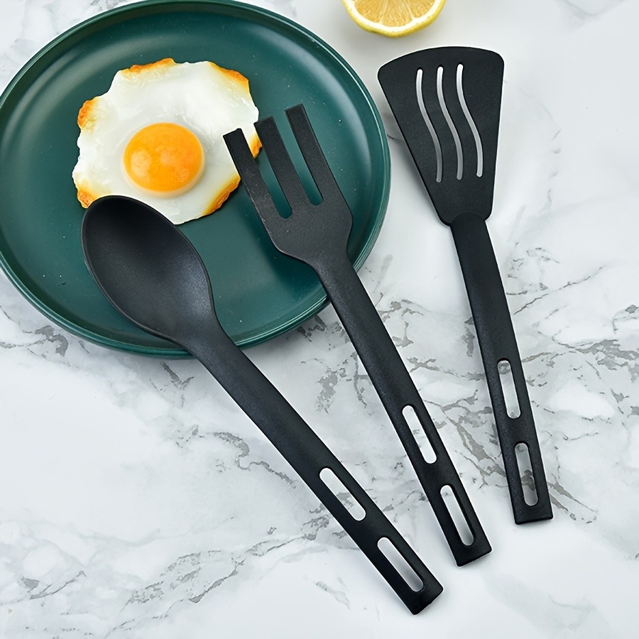 WIEZ 3-Piece Nylon Kitchen Utensil Set  Non-Stick Friendly Spoons, Spatula & Fork for Home, Travel & Camping