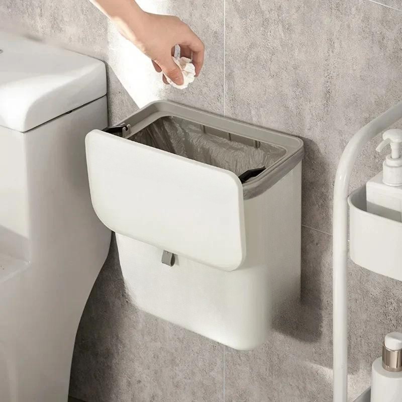 WIEZ Wall-Mounted Hands-Free Trash Can  Space-Saving Hygienic Waste Bin for Kitchen & Bathroom