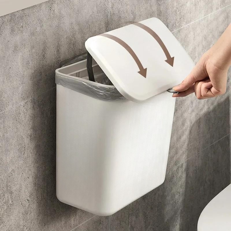 WIEZ Wall-Mounted Hands-Free Trash Can  Space-Saving Hygienic Waste Bin for Kitchen & Bathroom