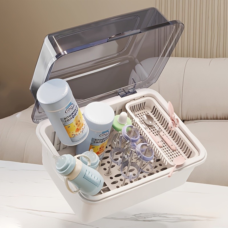 WIEZ Large-Capacity Baby Bottle Organizer  Dustproof Drainage Drying Rack & Space-Saving Storage Shelf