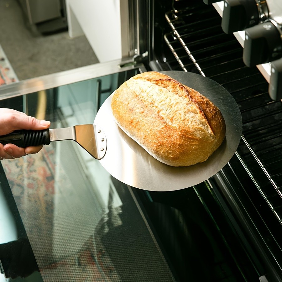 WIEZ Stainless Steel Pizza Peel  12-Inch Round Baking Paddle with Wooden Handle for Easy Pizza Transfer