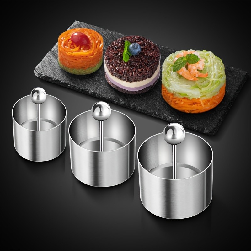 WIEZ Stainless Steel Food Display Mold  Round Plate Press with Lid for Creative & Decorative Food Presentation
