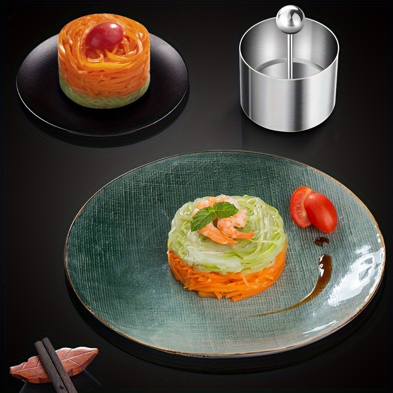 WIEZ Stainless Steel Food Display Mold  Round Plate Press with Lid for Creative & Decorative Food Presentation