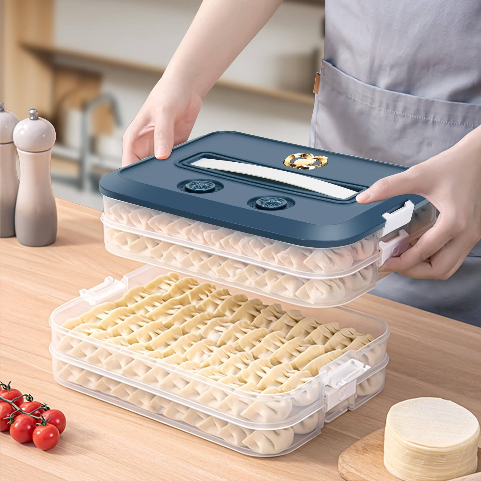 WIEZ 4-Piece Stackable Food Storage Container Set Airtight Freezer-Safe Organisers with 4-Layer Design