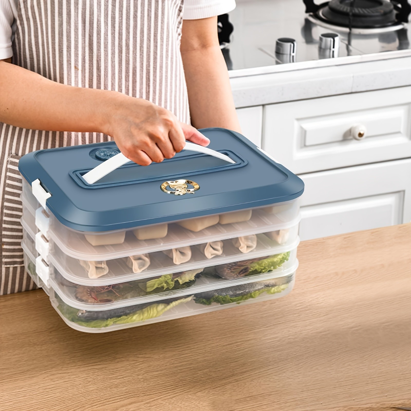 WIEZ 4-Piece Stackable Food Storage Container Set Airtight Freezer-Safe Organisers with 4-Layer Design