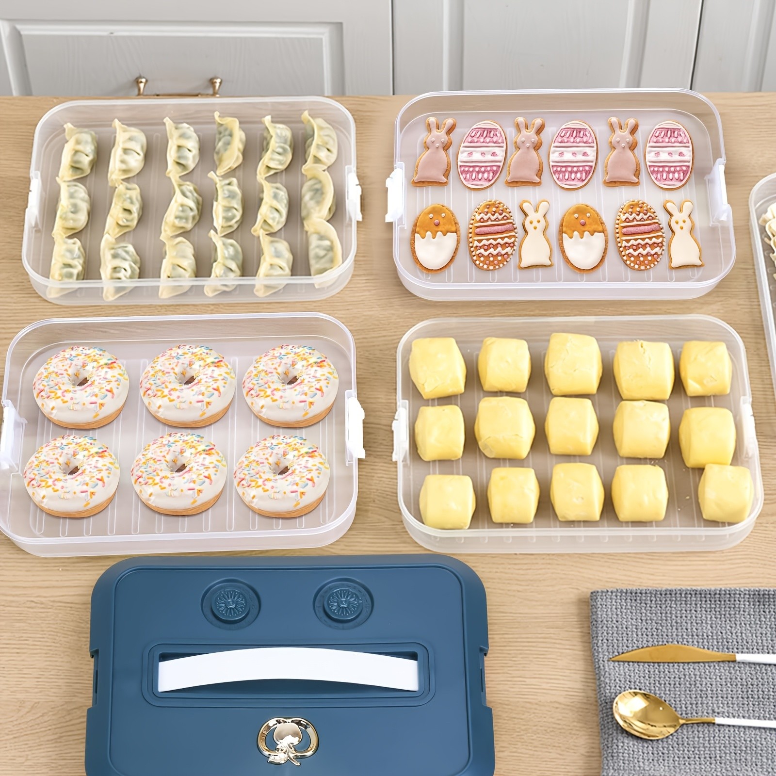 WIEZ 4-Piece Stackable Food Storage Container Set Airtight Freezer-Safe Organisers with 4-Layer Design